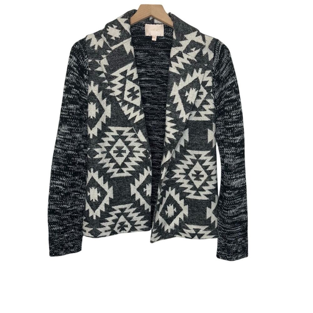 SKIES ARE BLUE Women's Medium Knit Blazer Aztec Southwest Black White Cardigan